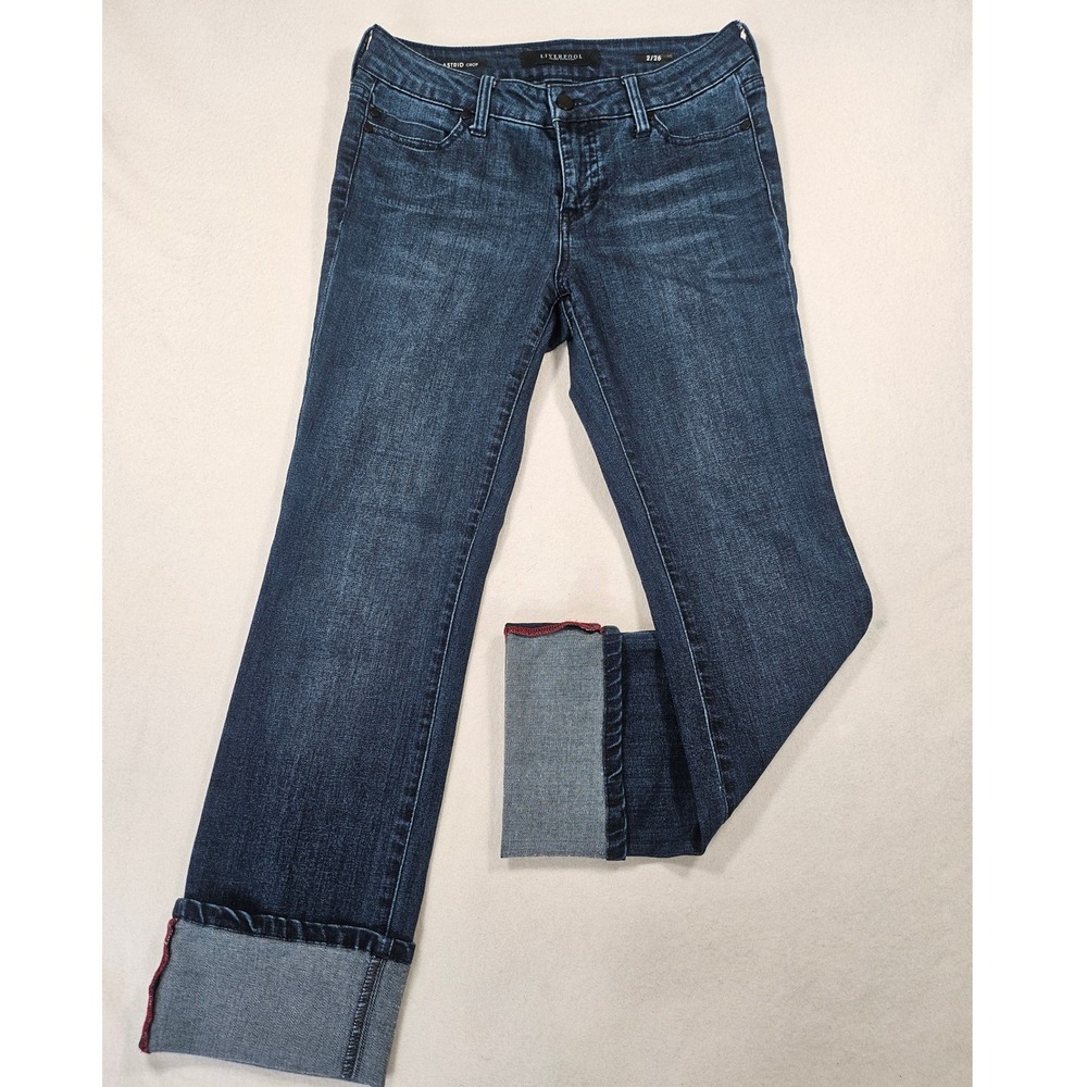 Liverpool Astrid Crop Jeans Dark Wash Size 2/26 Cuffed Denim Minimalist Coastal